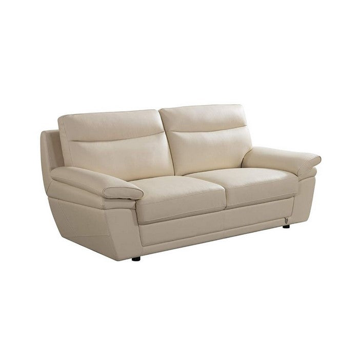 Faux Leather Upholstered Wooden Sofa with Channel Tufted Backrest, Cream