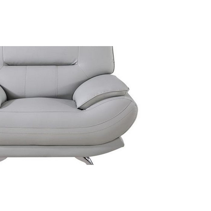 Faux Leather Upholstered Wooden Chair with Slender Legs Support, Light Gray and Silver