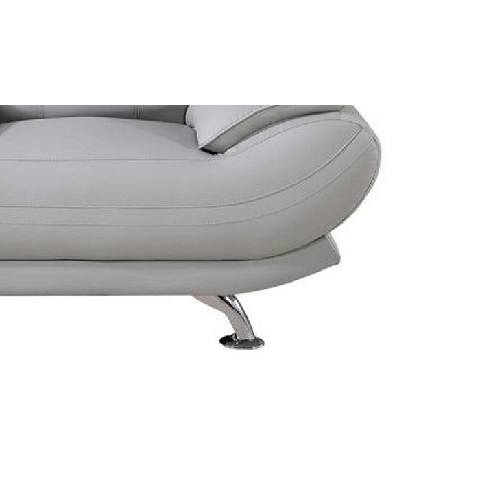 Faux Leather Upholstered Wooden Chair with Slender Legs Support, Light Gray and Silver