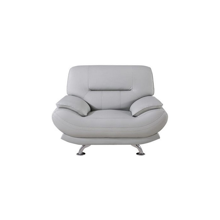 Faux Leather Upholstered Wooden Chair with Slender Legs Support, Light Gray and Silver