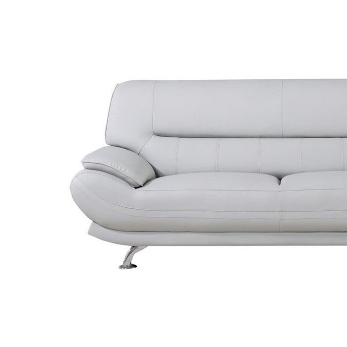 Faux Leather Upholstered Wooden Sofa with Tufted Cushioned Back, Light Gray and Silver