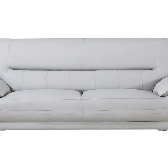 Faux Leather Upholstered Wooden Sofa with Tufted Cushioned Back, Light Gray and Silver