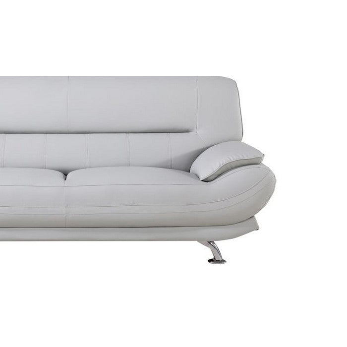 Faux Leather Upholstered Wooden Sofa with Tufted Cushioned Back, Light Gray and Silver