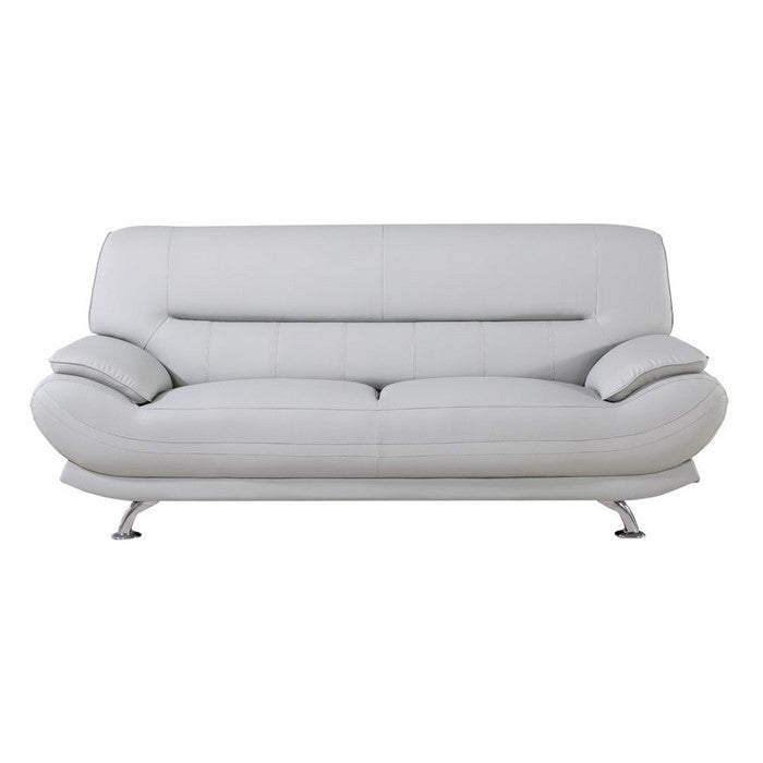 Faux Leather Upholstered Wooden Sofa with Tufted Cushioned Back, Light Gray and Silver