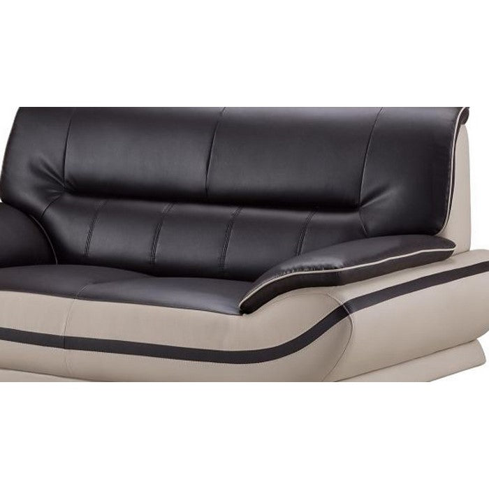 Faux Leather Upholstered Wooden Loveseat with Pillow Top Armrest, Black and Gray