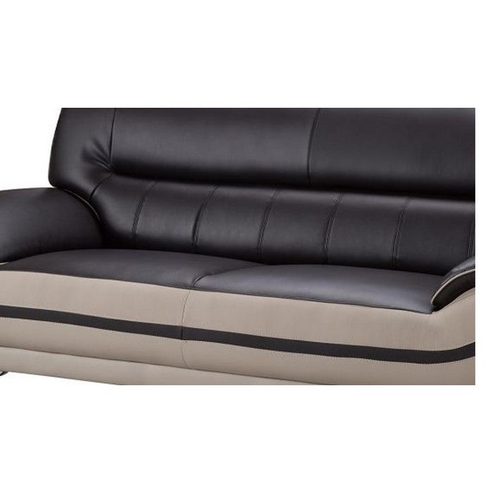 Faux Leather Upholstered Wooden Sofa with Tufted Cushioned Back, Dark Brown and Beige