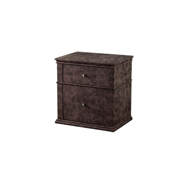 Leatherette Upholstered Wooden Nightstand with Two Drawers, Brown