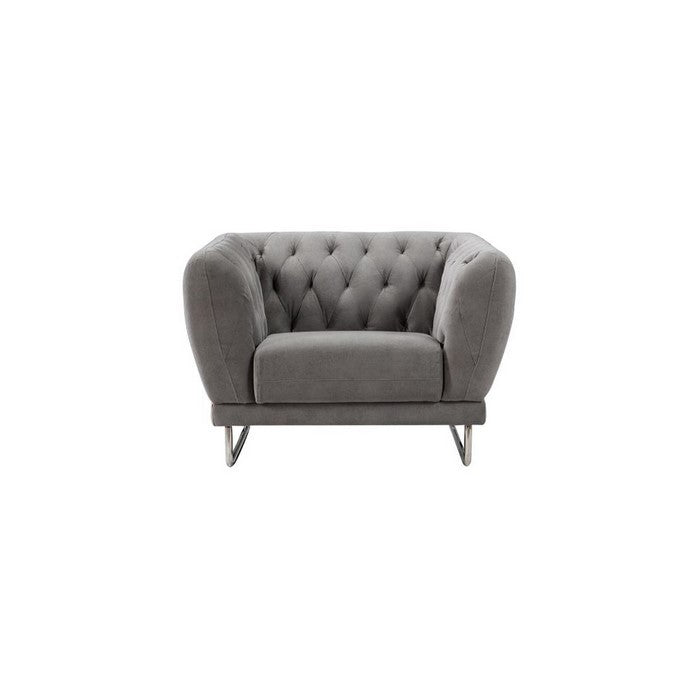 Fabric  Upholstered Wooden Chair with Tufted Back and Steel Legs, Gray