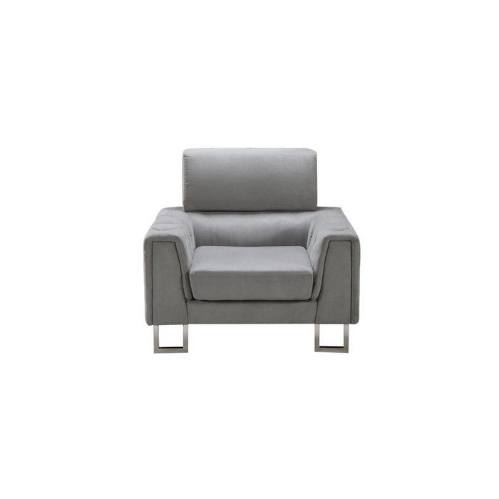 Fabric Upholstered Wooden Chair with Tufted Armrest and Steel Legs, Gray