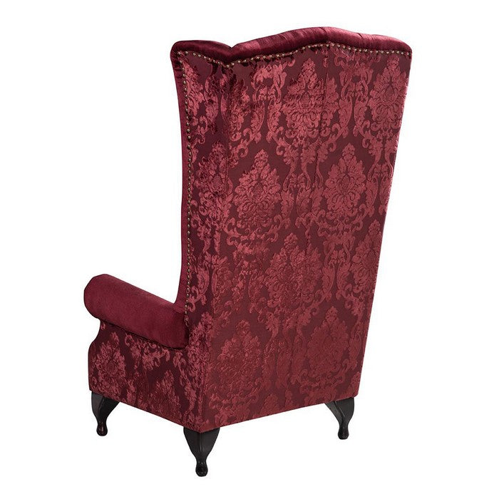 Velvet Upholstered Wooden Accent Chair with Tufted High Back and Rolled Arms, Red