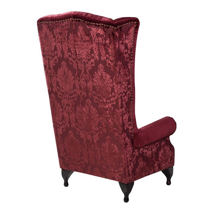 Velvet Upholstered Wooden Accent Chair with Tufted High Back and Rolled Arms, Red