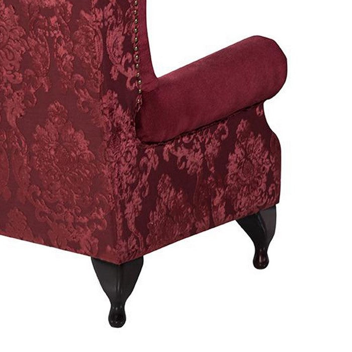 Velvet Upholstered Wooden Accent Chair with Tufted High Back and Rolled Arms, Red