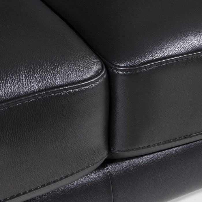 Leatherette Upholstered Wooden Loveseat with Plush Bustle Back and Steel Feet, Black