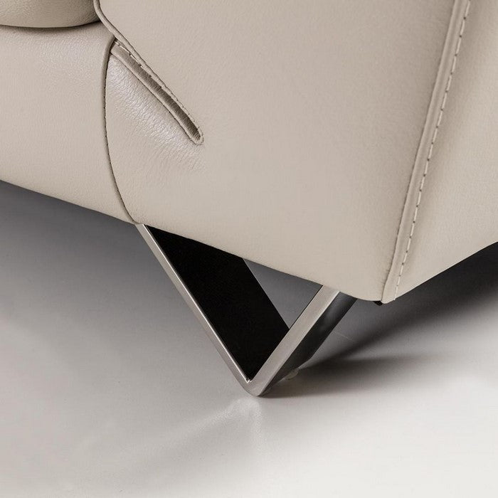 Leatherette Upholstered Wooden Loveseat with Plush Bustle Back and Steel Feet, Light Gray