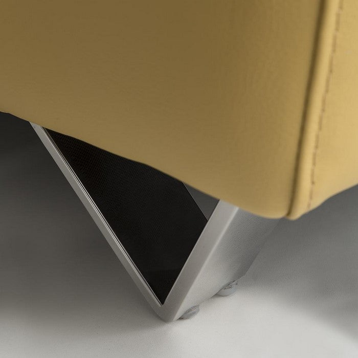 Leatherette Upholstered Wooden Loveseat with Plush Bustle Back and Steel Feet, Yellow