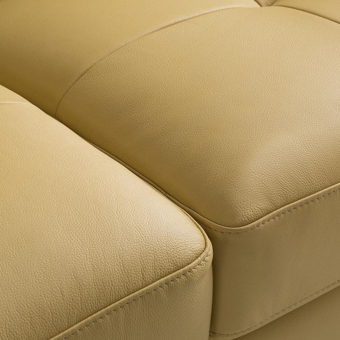 Leatherette Upholstered Wooden Loveseat with Plush Bustle Back and Steel Feet, Yellow