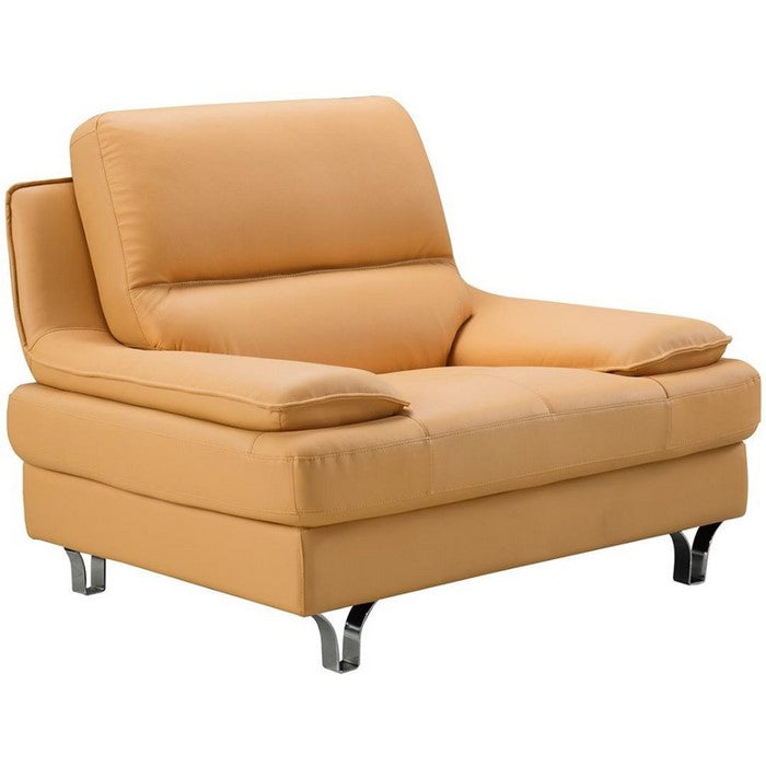 Leather Upholstered Chair with Spilt Back, Pillow Top Armrest and Steel Feet, Yellow