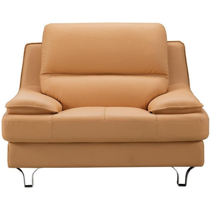 Leather Upholstered Chair with Spilt Back, Pillow Top Armrest and Steel Feet, Yellow