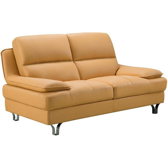 Leather Upholstered Loveseat with Spilt Back, Pillow Top Armrest and Steel Feet, Yellow