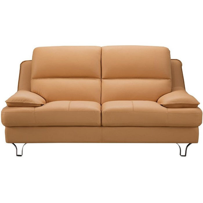 Leather Upholstered Loveseat with Spilt Back, Pillow Top Armrest and Steel Feet, Yellow