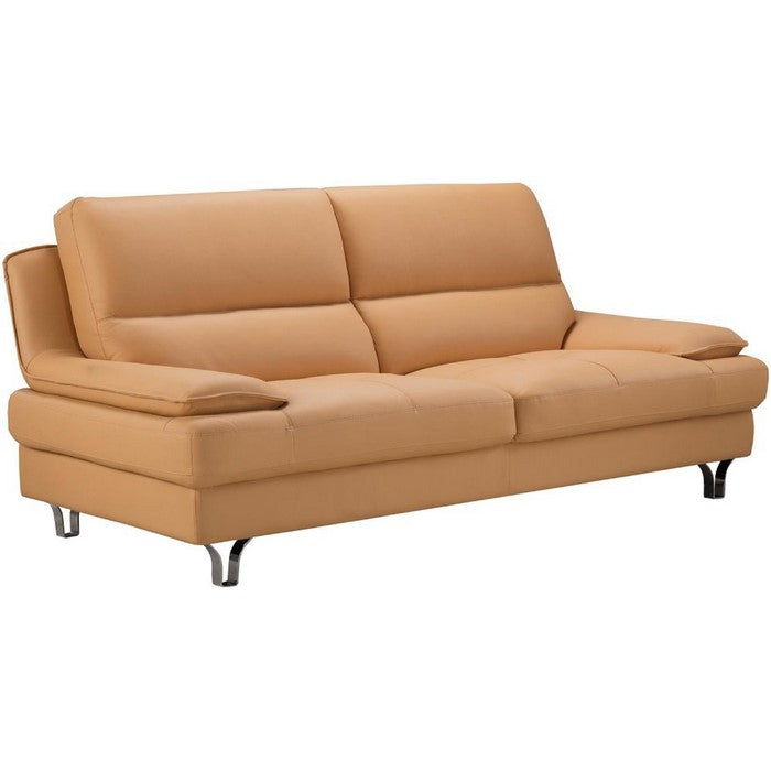 Leather Upholstered Sofa with Spilt Back, Pillow Top Armrest and Steel Feet, Yellow