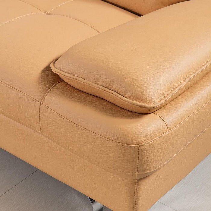 Leather Upholstered Sofa with Spilt Back, Pillow Top Armrest and Steel Feet, Yellow