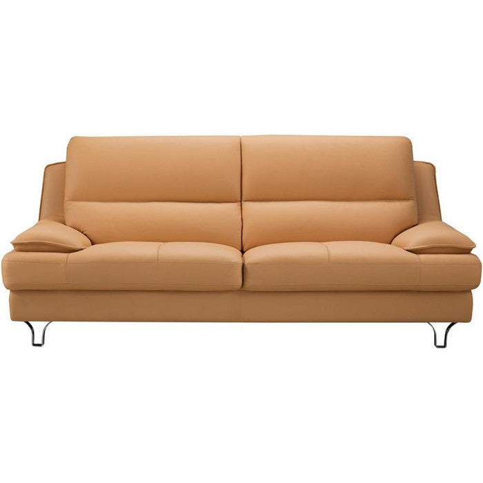 Leather Upholstered Sofa with Spilt Back, Pillow Top Armrest and Steel Feet, Yellow