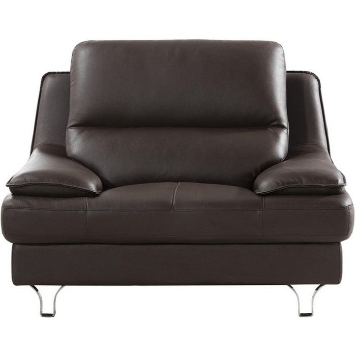 Leather Upholstered Chair with Spilt Back, Pillow Top Armrest and Steel Feet, Dark Brown
