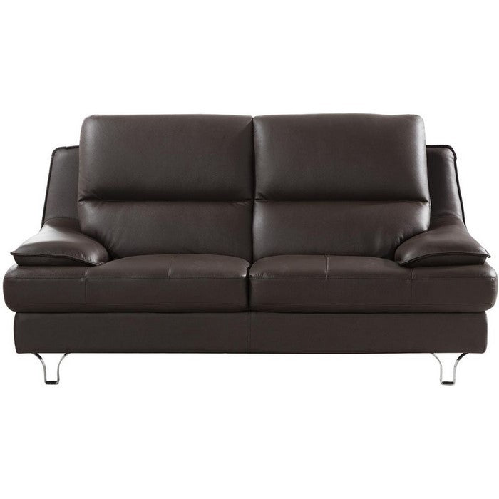 Leather Upholstered Loveseat with Spilt Back, Pillow Top Armrest and Steel Feet, Dark Brown