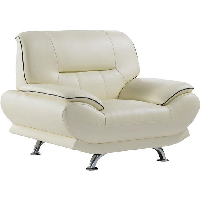 Leather Upholstered Wooden Chair with Bustle Cushion Back and  Pillow Top Armrest, White