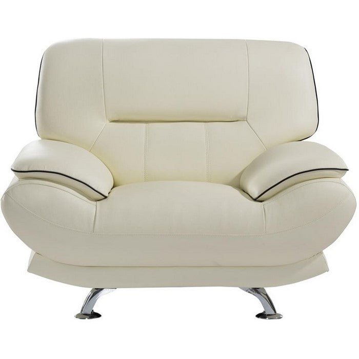 Leather Upholstered Wooden Chair with Bustle Cushion Back and  Pillow Top Armrest, White