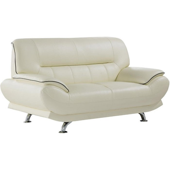 Leather Upholstered Wooden Loveseat with Bustle Cushion Back and  Pillow Top Armrest, White