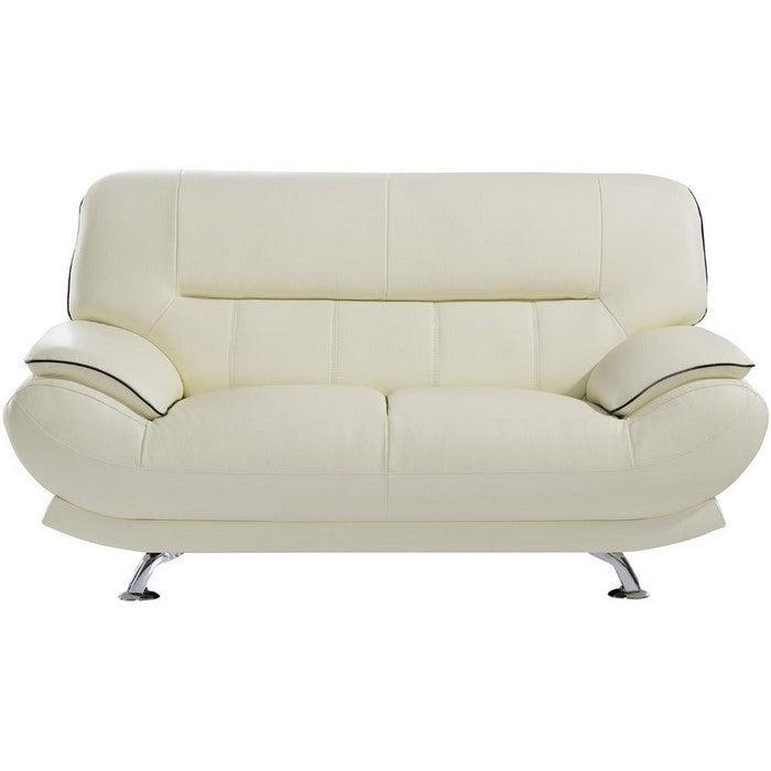 Leather Upholstered Wooden Loveseat with Bustle Cushion Back and  Pillow Top Armrest, White