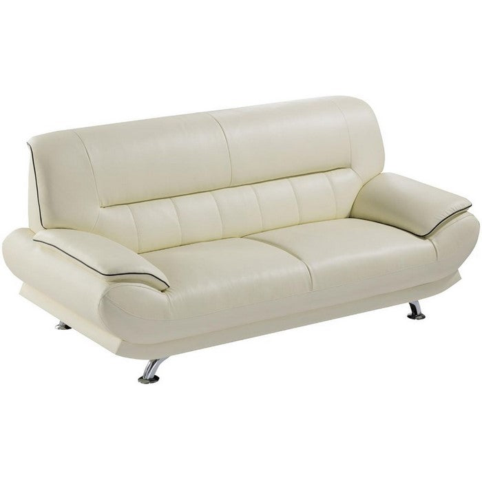 Leather Upholstered Wooden Sofa with Bustle Cushion Back and  Pillow Top Armrest, White