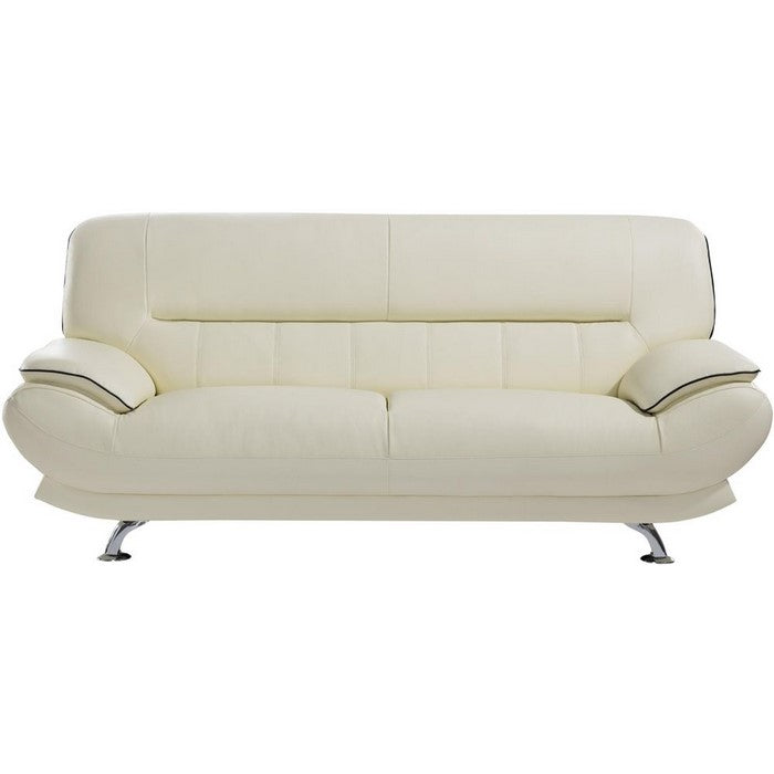 Leather Upholstered Wooden Sofa with Bustle Cushion Back and  Pillow Top Armrest, White