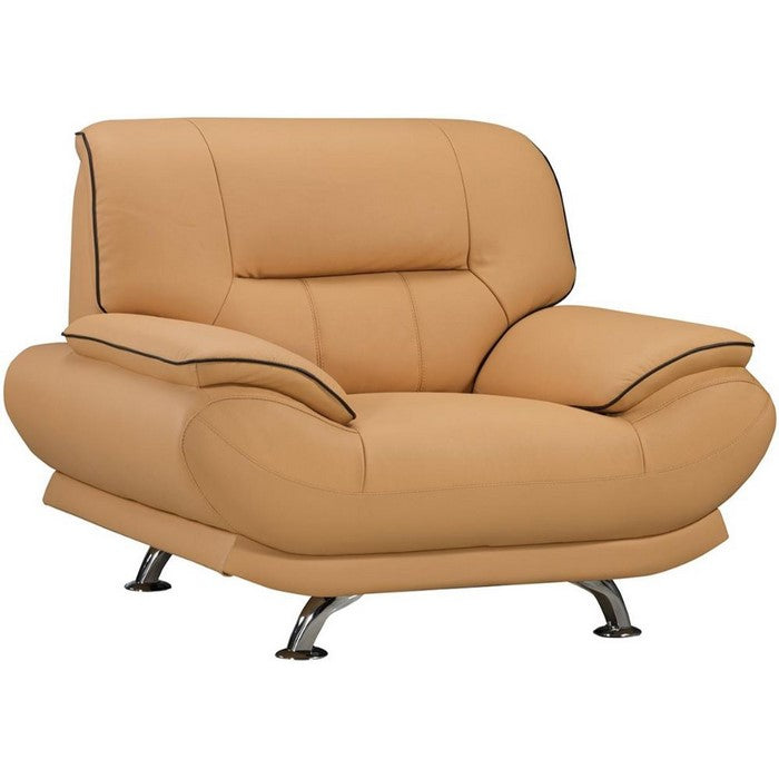 Leather Upholstered Wooden Chair with Bustle Cushion Back and  Pillow Top Armrest, Yellow