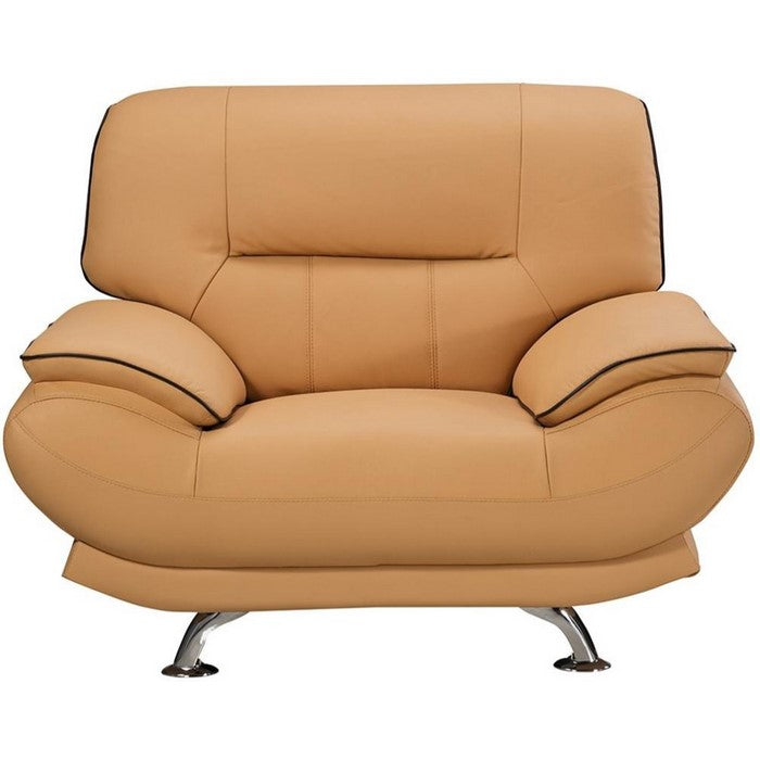 Leather Upholstered Wooden Chair with Bustle Cushion Back and  Pillow Top Armrest, Yellow