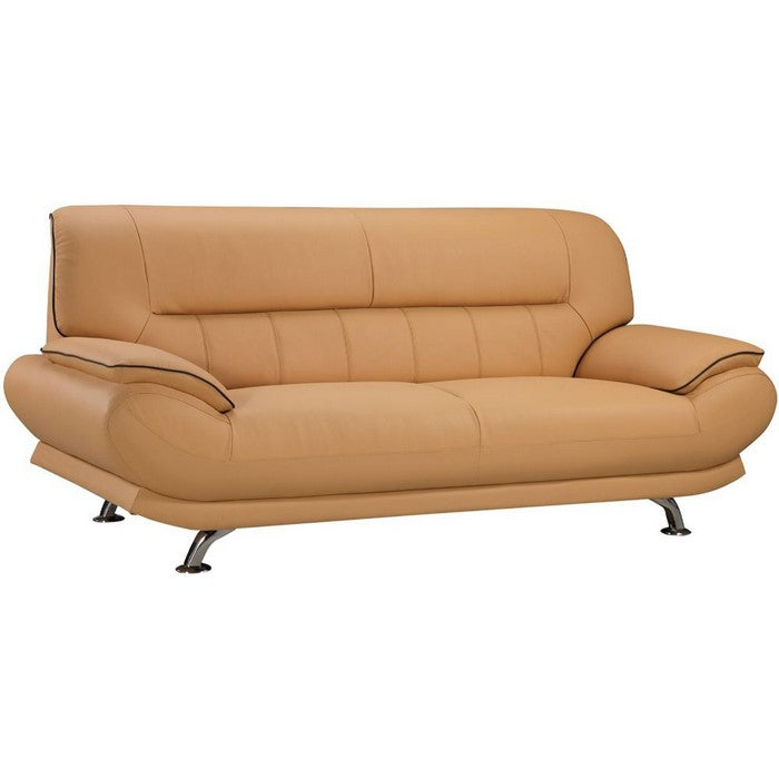 Leather Upholstered Wooden Sofa with Bustle Cushion Back and  Pillow Top Armrest, Yellow