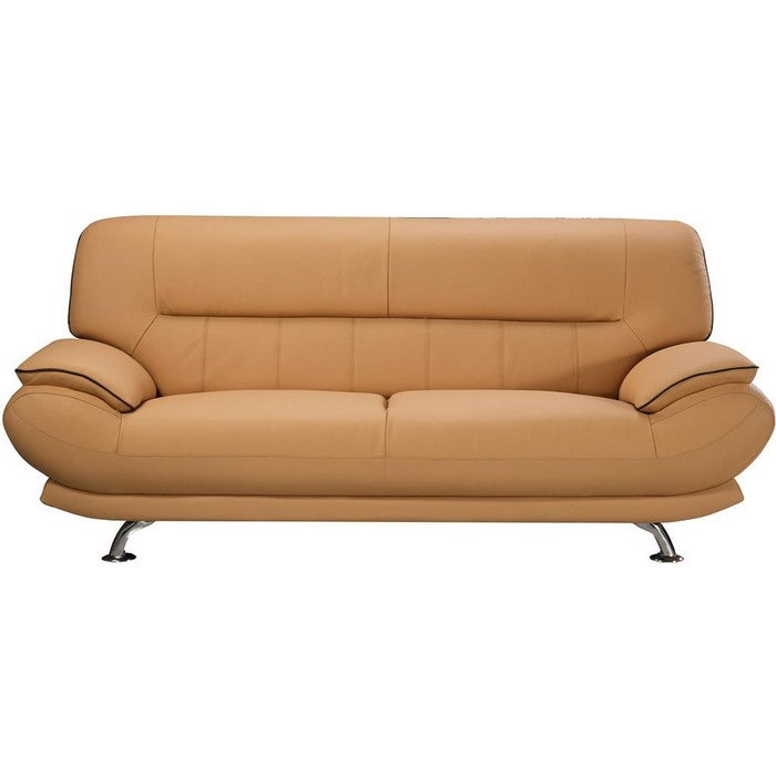 Leather Upholstered Wooden Sofa with Bustle Cushion Back and  Pillow Top Armrest, Yellow