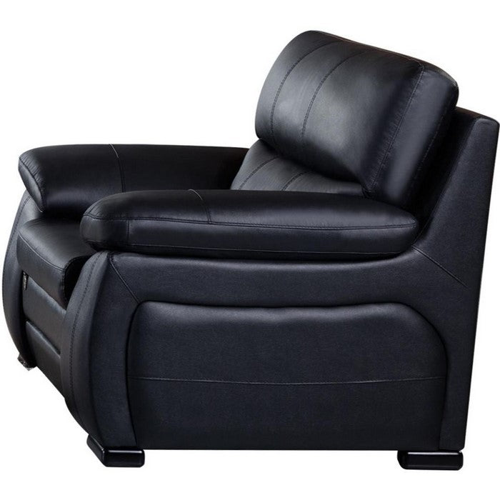 Leatherette Upholstered Wooden Chair with Split Cushioned Back and Pillow Top Armrest, Black