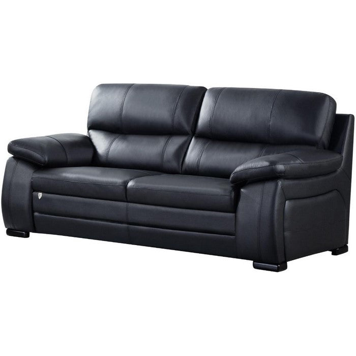 Leatherette Upholstered Wooden Sofa with Split Cushioned Back and Pillow Top Armrest, Black