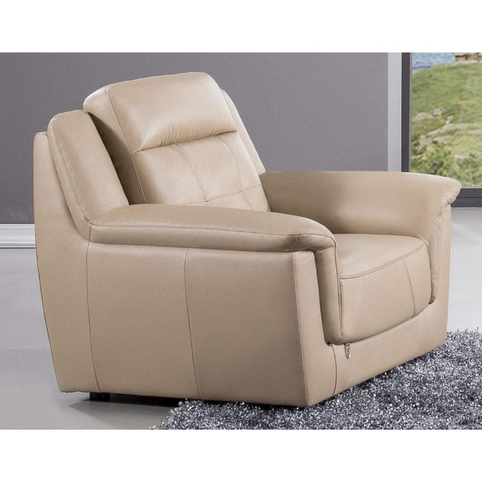 Leatherette Upholstered Wooden Chair with Split Cushioned Back and Stitch Trim, Beige