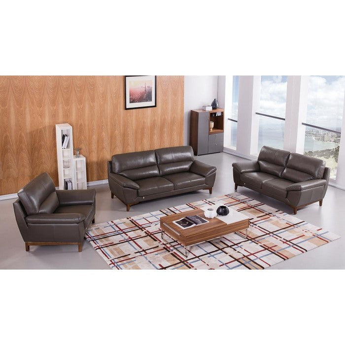 Leatherette Upholstered Chair with Pillow Top Armrests and Wooden Legs, Brown