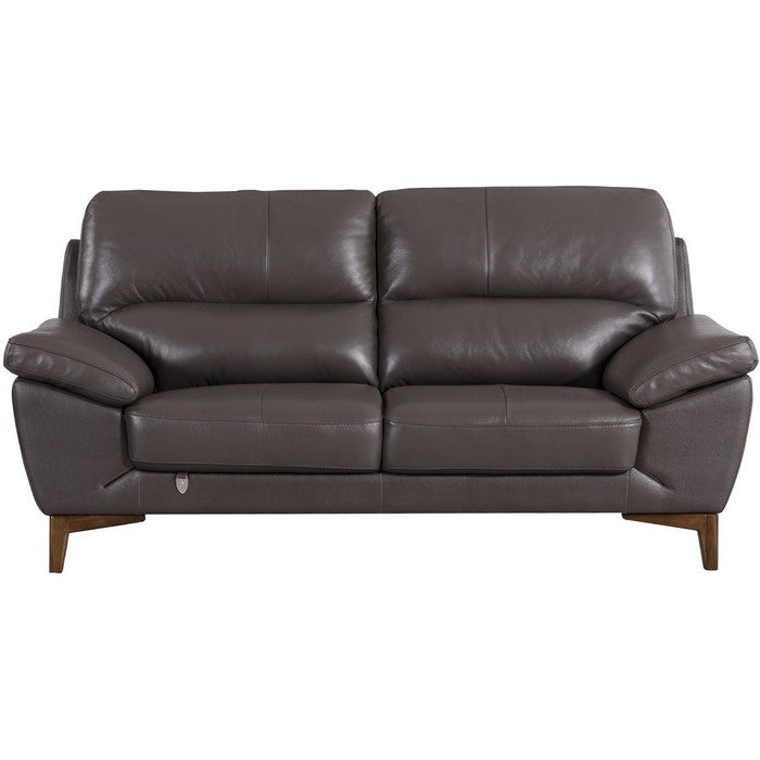 Leatherette Upholstered Loveseat with Pillow Top Armrests and Wooden Legs, Brown