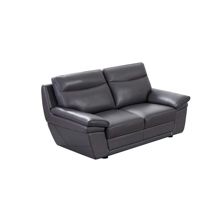 Leather Upholstered Wooden Loveseat with Channel Tufted Backrest, Gray