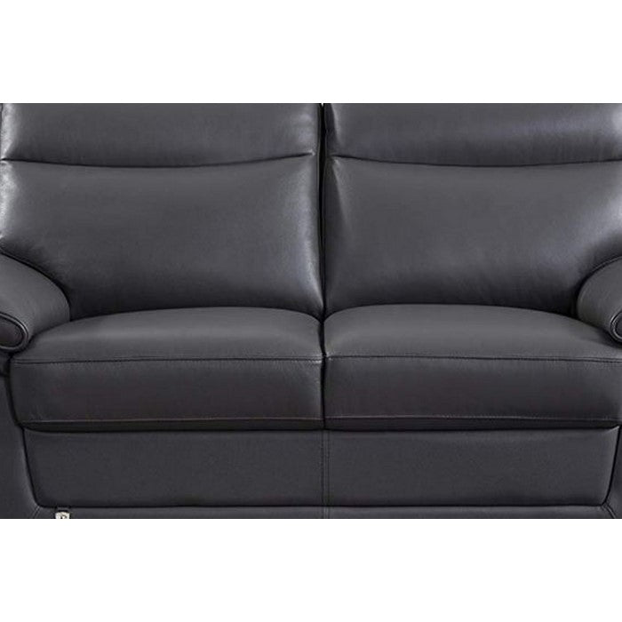 Leather Upholstered Wooden Loveseat with Channel Tufted Backrest, Gray