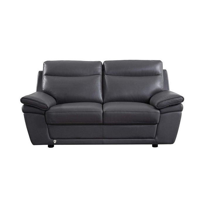Leather Upholstered Wooden Loveseat with Channel Tufted Backrest, Gray