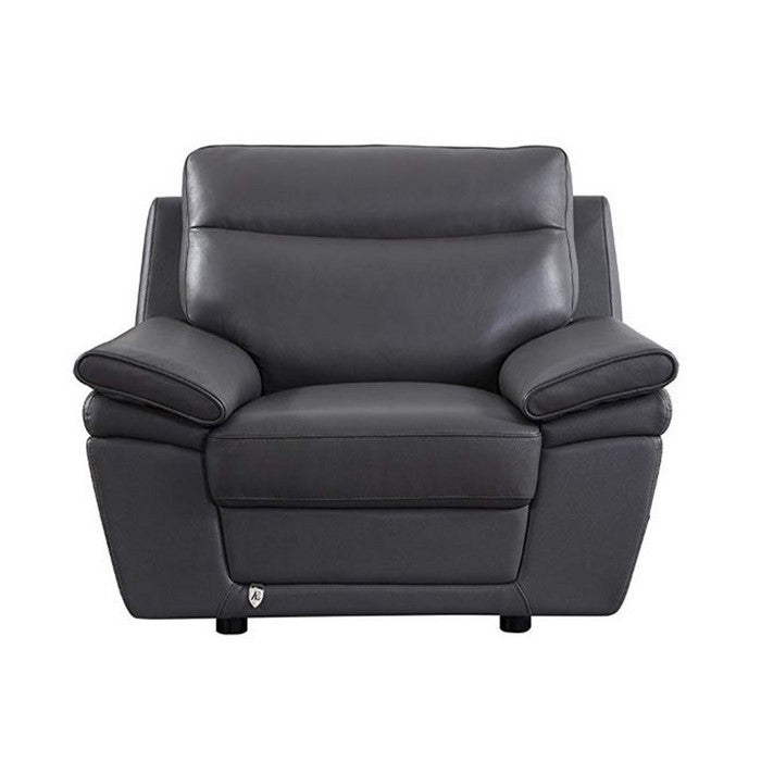 Leather Upholstered Wooden Sofa with Channel Tufted Backrest, Gray