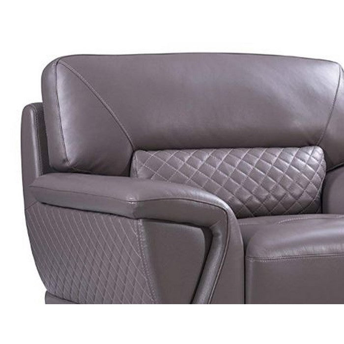 Leather Upholstered Wooden Sofa Chair with Attached Lumbar Cushion, Brown