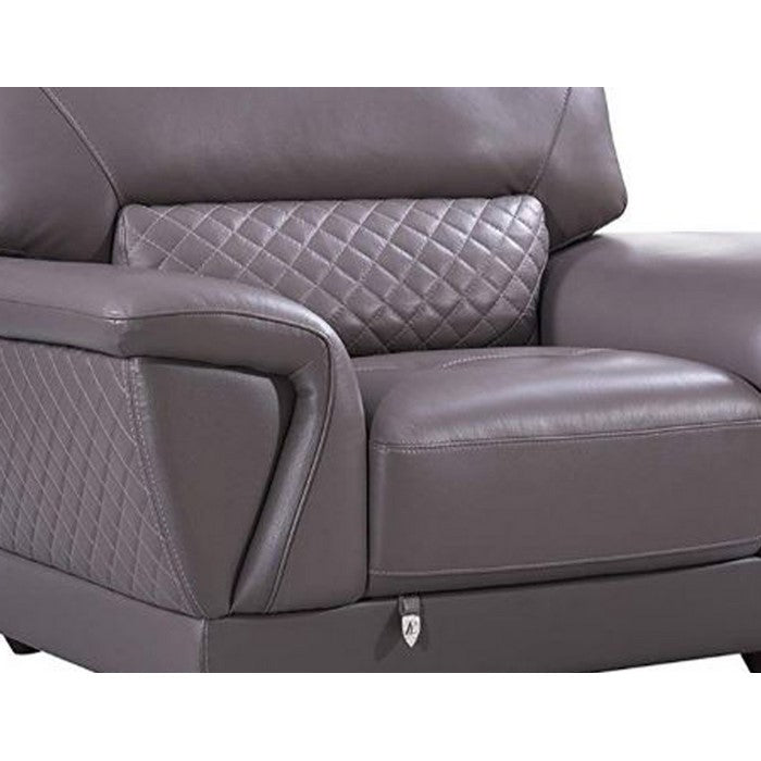 Leather Upholstered Wooden Sofa Chair with Attached Lumbar Cushion, Brown